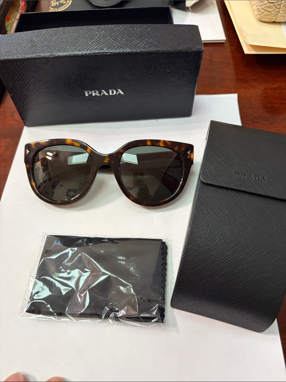 Prada Brown Tortoiseshell Sunglasses with Dark Brown Lenses & Case with box.
